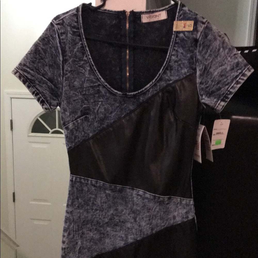 Denim dress with faux leather